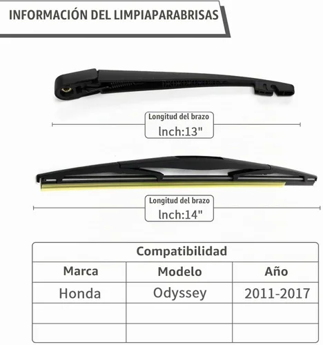 Vista 2 de Conjunto de limpiaparabrisas trasero para Honda Odyssey 2011-2017