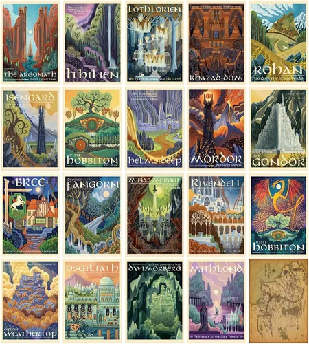 Vista 18 de Meksular Impresiones artísticas de pared de paisaje de la Tierra Media, pintura en lienzo, carteles de fantasía, imágenes de pared, para regalo