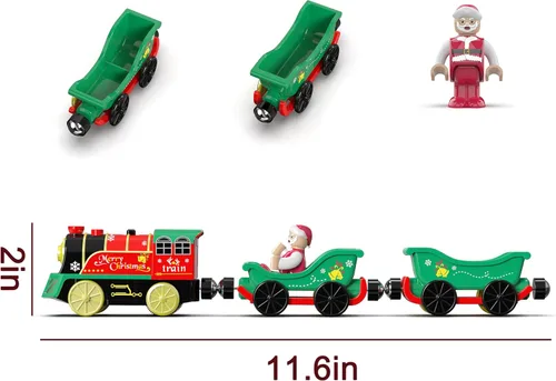 Vista 6 de Juego de tren eléctrico para pistas de madera, juguete de trenes a batería con luces y sonidos para niños pequeños, tren motorizado para niños