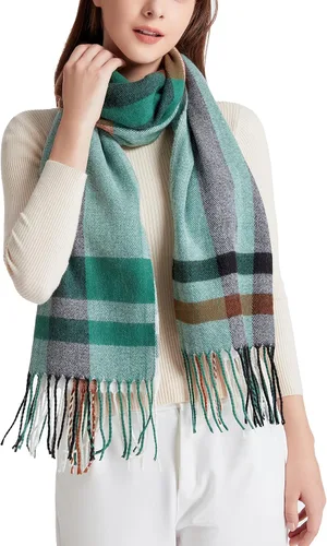 Vista 24 de Wander Agio Chal Largo de Moda para Mujer con Cuadrícula Grande, Bufanda Grande Cálida de Rejilla para Invierno Beige