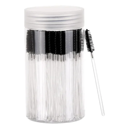 Vista 9 de 100 piezas de varitas de rímel desechables, cepillos espirales de cejas de cristal para extensiones de pestañas, cepillos de pestañas negros