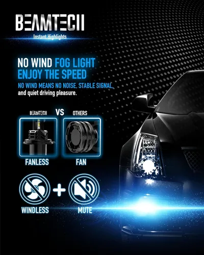 Vista 4 de BEAMTECH - Bombilla H4, sin ventilador en línea 9003, luz antiniebla 6500K, xenón blanco, de 2 unidades Bombilla H4, tamaño 1:1, haz alto/bajo