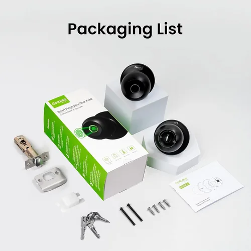 Vista 9 de GHome Smart Cerradura de puerta de huellas dactilares, perilla de puerta inteligente 3 en 1 con control de aplicación y llave, bloqueo automático