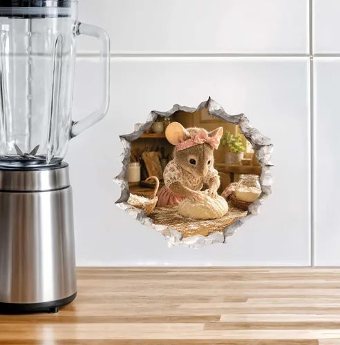 Vista 4 de Home Baker Mouse - Calcomanía de pared con agujero de pared, extraíble con efecto 3D