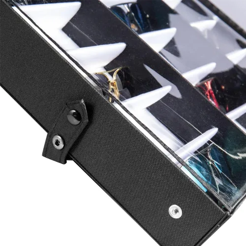 Vista 6 de HOYOC Estuche de exhibición de gafas de sol de 18 ranuras para los ojos, organizador de almacenamiento, bandeja de terciopelo de calidad para gafas