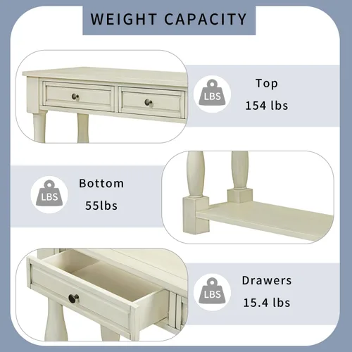 Vista 5 de Merax Long Console Table with Drawers and Shelf for Entryway, 63" Sofa Table Behind Couch for Living Room, Antique White