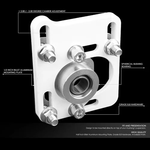 Vista 2 de DNA Motoring CBK-PLT-FM94-WH Placas delanteras ajustables +/- 2.5 Camber/Caster en espiral