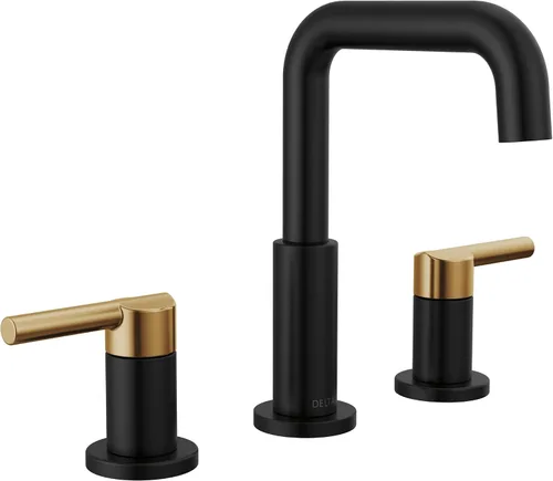Vista 10 de Delta Nicoli - Grifo de baño de oro cepillado con rociador, grifo de fregadero de baño de 8 pulgadas con 3 agujeros y rociador extraíble, desagüe