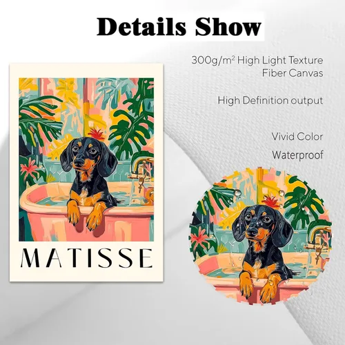 Vista 5 de Henri Matisse - Póster de pared con diseño de perro negro en la bañera, diseño vintage estético de animales, divertido arte de pared para baño