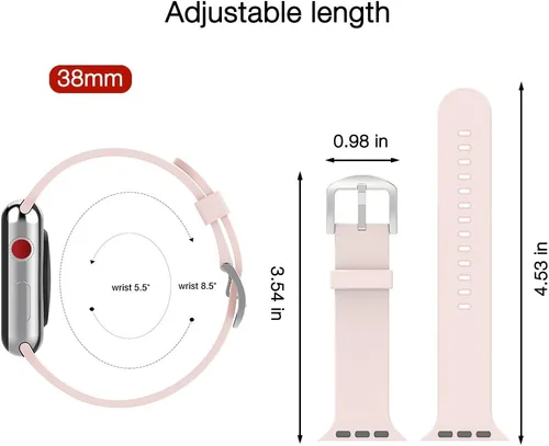 Vista 5 de Compatible con Apple Watch Band de 1.496 in 1.575 in 1.614 in 1.654 in 1.732 in 1.772 in 1.929 in, correa deportiva de silicona suave de repuesto