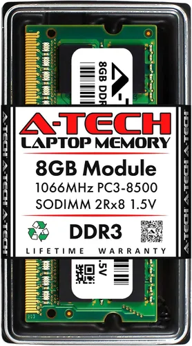 Vista 11 de A-Tech - Módulo de memoria RAM SODIMM para portátil de 1 GB DDR3 1066 MHz PC3-8500 CL7, 1,5 V, 204 pines, sin ECC, SO-DIMM para portátiles