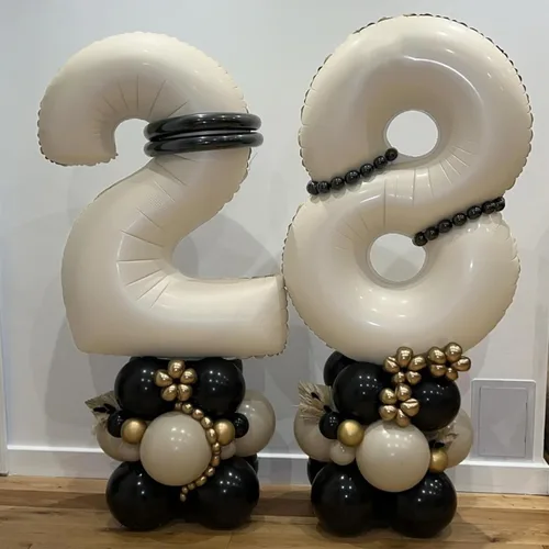Vista 8 de Globos de 40 pulgadas con el número 24 color blanco crema, globos grandes del número 24 de helio, globos grandes de aluminio de cumpleaños de 24