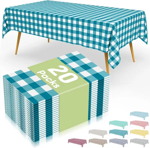 Vista 9 de Smiry 8 paquetes de manteles desechables Gingham, 54 x 108 pulgadas, manteles de plástico impermeables rectangulares en diseño a cuadros
