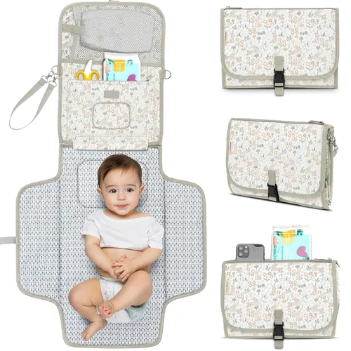 Vista 14 de KeaBabies Cambiador portátil de pañales - Gran cambiador de bebé impermeable, compacto para viajes, bolsillos funcionales para accesorios esenciales