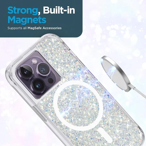 Vista 7 de Case-Mate Funda para iPhone 14 Pro - Twinkle Stardust [protección contra caídas de 10 pies] [compatible con MagSafe] Funda magnética con bonito