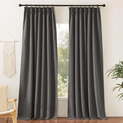 Vista 185 de RYB HOME Cortinas de lino texturizado 100% opacas de 84 pulgadas de largo, aislamiento térmico, privacidad, ahorro de energía para dormitorio, sala