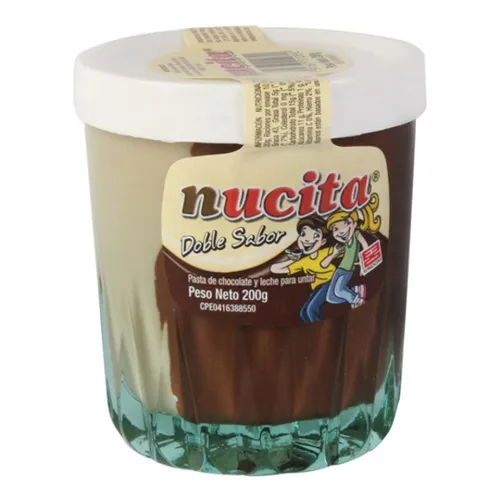 Vista 2 de Sindoni Nucita Doble Sabor Chocolate Con Leche Dulce Venezolano Vaso 200 Gr. Doble Sabor Crema Doble Sabor Con Avellana Chocolate Y Leche En Tarro