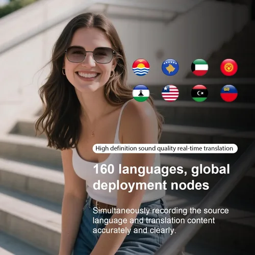 Vista 3 de Lentes inteligentes AI, impulsados por GPT, admiten traducción de más de 165 idiomas, traductor multifuncional, reducción de ruido y lentes