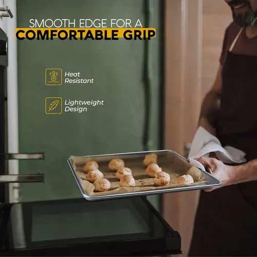 Vista 4 de Alpine Cuisine Bandeja de aluminio para hornear de media hoja de 18 pulgadas, bandeja para hornear galletas con borde