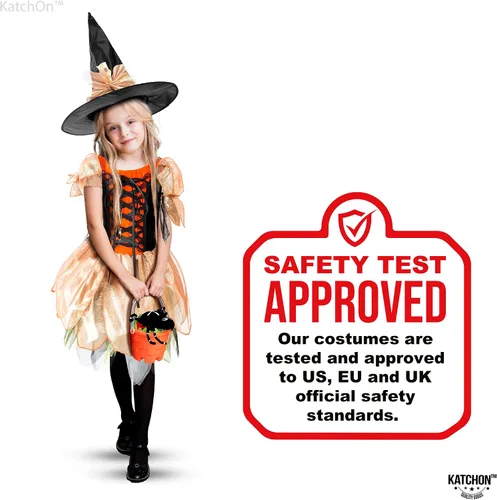 Vista 9 de Katchon, Halloween Witch Costumes for Girls - Halloween Party Costume Kids Witch Costumes for Girls with Black Hat