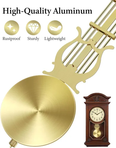 Vista 4 de NiHome Reloj de pared de cuarzo de repuesto de péndulo, péndulo de reloj retro mecánico tradicional de aluminio, alto brillo, ligero para el hogar