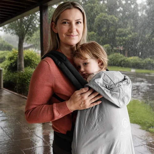 Vista 7 de MiaMily Funda universal para portabebés, impermeable y resistente al viento con capucha, se adapta a todos los portabebés, protección contra