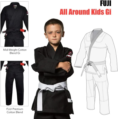Vista 4 de FUJI Uniforme de Jiu Jitsu de estilo brasileño para niños con cinturón Negro