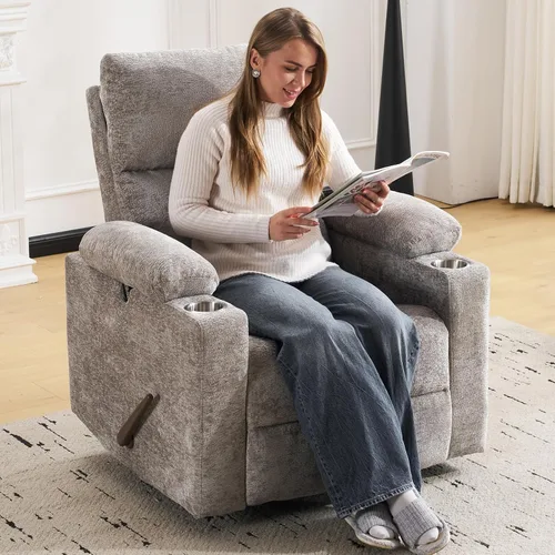 Vista 24 de Sillón reclinable eléctrico con balanceo para guardería con apoyabrazos ajustables, silla de lactancia con función de masaje y calor, reclinable