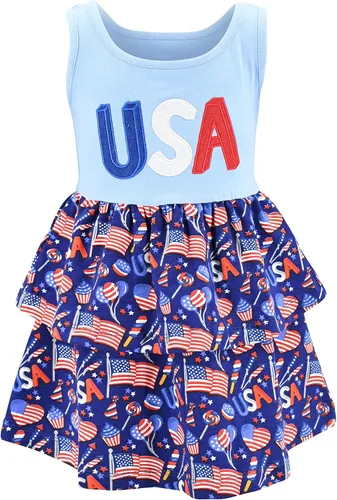 Vista 7 de Unique Baby Flag Print Girls 4th of July Outfits for Girls Patriotic Dresses Dulces americanos