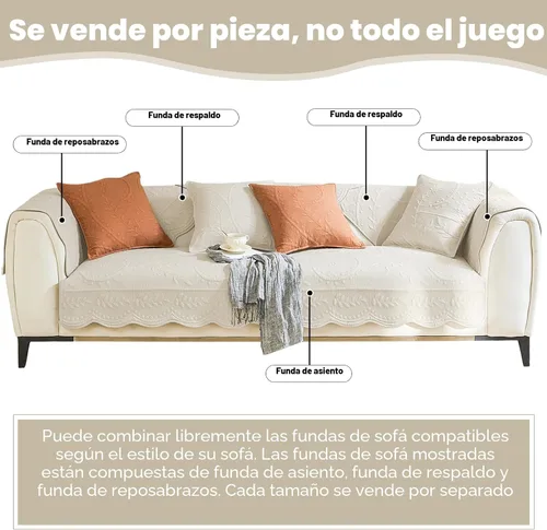 Vista 2 de Funda de sofá con hojas florales de algodón acolchada para perros, para sofá de estilo rústico de granja, bordada, funda seccional para sofá suave