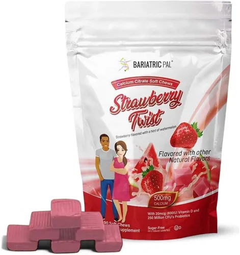 Vista 11 de BariatricPal Citrato de calcio sin azúcar, masticables suaves, 500 mg con probióticos (90 unidades) – uva silvestre