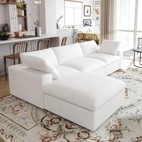 Vista 32 de Sofá modular Cloud de 79 pulgadas, sofá biplaza modular convertible con otomana de almacenamiento, sofá de tela de lino y algodón para sala
