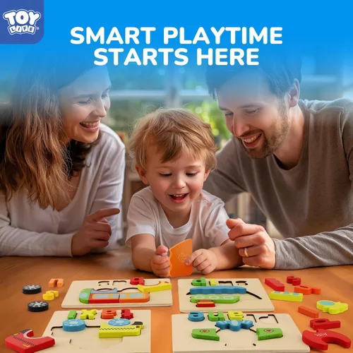 Vista 2 de TOY Life Rompecabezas para niños de 2 a 4 años, 4 vehículos con ortografía de madera para niños pequeños de 3 a 5 años, juguetes Montessori, regalos