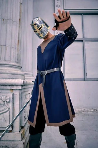 Vista 2 de Bbalizko Disfraz medieval para hombre, túnica templaria renacentista, caballero vikingo, pirata, vintage, guerrero, Halloween, LARP Tops