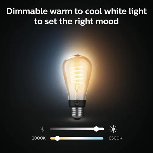 Vista 5 de Philips Hue - Bombilla LED inteligente vintage Edison de filamento regulable White Ambiance ST19, 7W, blanco - Paquete de 1 - E26 - Control