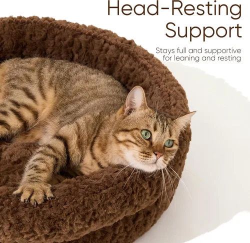 Vista 3 de FUKUMARU Cama para gatos de interior, cama para perros pequeños, lavable Marrón
