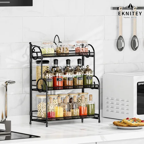 Vista 3 de EKNITEY Organizador de encimera de baño, organizador de especias de 3 niveles, organizador de encimera para el cuidado de la piel, para baño, Negro