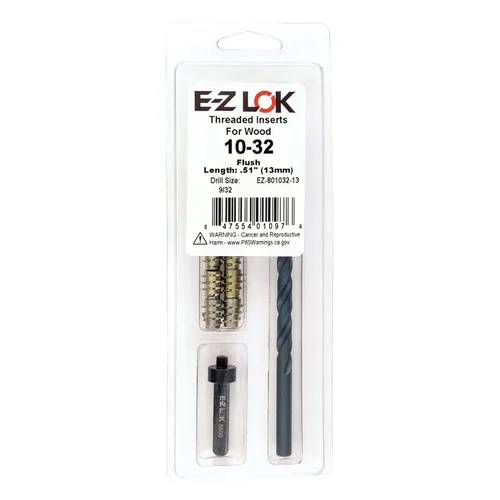 Vista 8 de E-Z LOK Kit de reparación de rosca hexagonal E-Z para insertos roscados con brida para madera blanda 1/4-20 x 13mm, perforador, herramienta