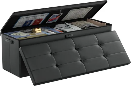 Vista 19 de DocSafe Otomana de almacenamiento con cerradura, caja de almacenamiento plegable de 17 pulgadas resistente al fuego y al agua con asas, segura
