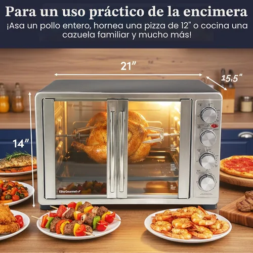 Vista 7 de Elite Gourmet ETO4510B# Puerta francesa de 47.5 cuartos, horno de convección de 18 rebanadas con 4 perillas de control, función de hornear, asar