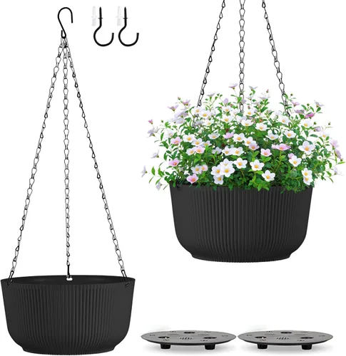 Vista 9 de Juego de 2 macetas colgantes para plantas de interior y exterior, macetas colgantes de riego automático de 8 pulgadas con platillo interno, orificio