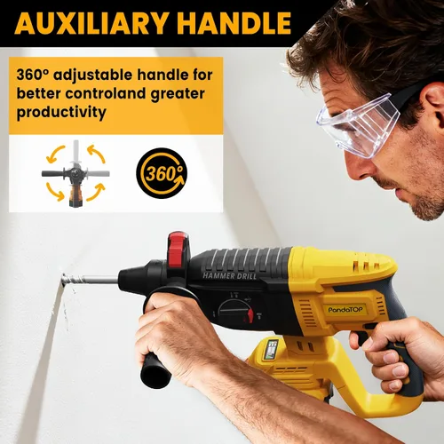 Vista 5 de SDS Plus - Taladro de martillo giratorio inalámbrico para batería Dewalt de 20 V máximo, taladro martillo de 20 V sin escobillas
