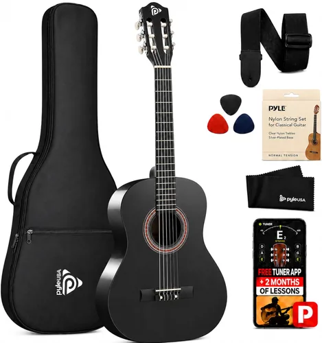 Vista 15 de Pyle Kit de guitarra acústica para principiantes, instrumento de madera de tamaño junior 3/4 con kit completo de accesorios, púas, correa