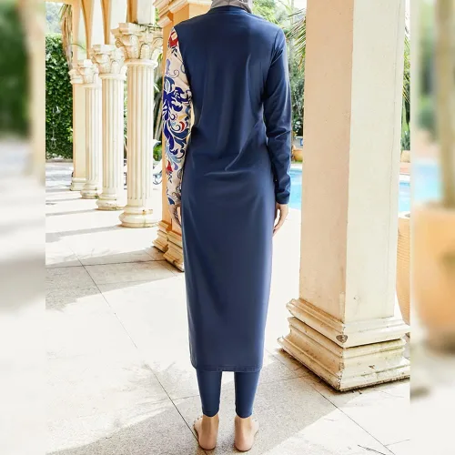 Vista 5 de Traje de baño musulmán burkini para mujer, traje de baño modesto islámico de manga larga cubierta completa Hijab vestido top traje de baño