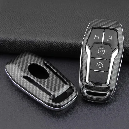 Vista 2 de JEYODA - Llavero remoto de fibra de carbono para Ford F150 Mondeo Mustang Edge Fusion Lincoln MKC MKZ MKX (carcasa con Keychian)