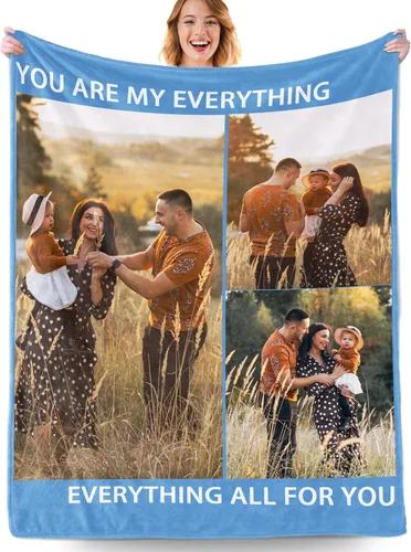 Vista 23 de Manta personalizada con fotos, manta personalizada con fotos con texto en inglés "I Love You", regalo de cumpleaños para novia, novio, esposa