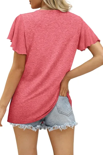 Vista 3 de SAMPEEL Camisetas de verano para mujer, estilo casual, con cuello en V, camisas de manga corta fluidas 2023 a la moda
