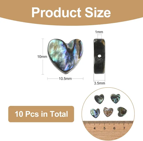 Vista 3 de LiQunSweet 10 cuentas de corazón dulce de concha de abulón natural para hacer aretes, pulseras, collares, joyas