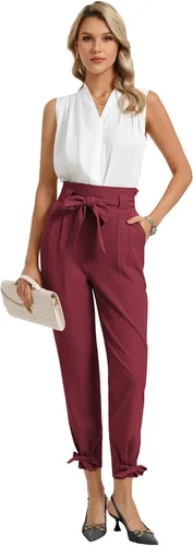 Vista 4 de GRACE KARIN - Pantalón deportivo tipo lápiz para mujer, diseño informal de tiro alto para el trabajo, con lazo y bolsillos