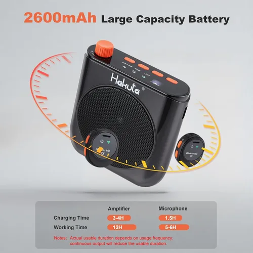 Vista 5 de HAKUTA - Amplificador de voz inalámbrico para profesores, altavoz Bluetooth portátil with Magnetic Lavalier Microphone&2 Mic,Magnetic Dock with